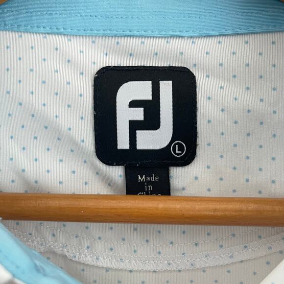 FootJoy Men Golf Polo Shirt Sz Large White Blue Dot Performance Moisture Wicking - Picture 4 of 8